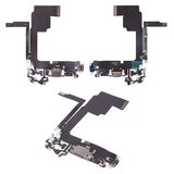 Шлейф для iPhone 15 Pro, конектора зарядки, сірий, з мікрофоном, High Copy, natural titanium
