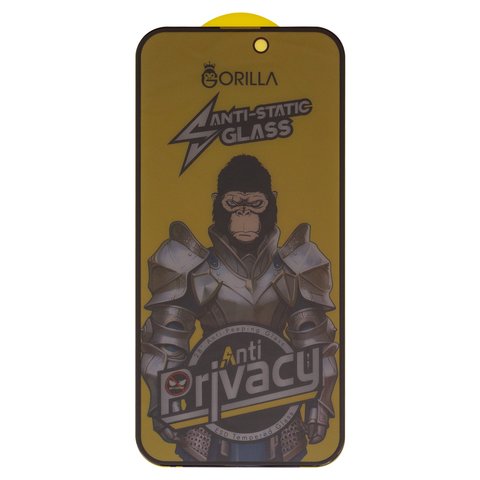 Защитное стекло для Apple iPhone 14 Pro Max, iPhone 15 Plus, iPhone 16 Plus, совместимо с чехлом, Full Glue, Anti Static, Anti Peeping, черный, cлой клея нанесен по всей поверхности, gorilla
