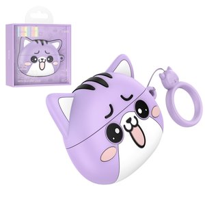 Гарнітура Hoco EW48, бездротова, фіолетова, біла, з силіконовим чохлом, purple cat, #6942007610018