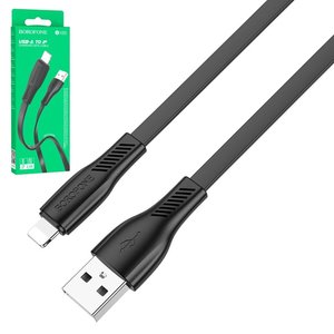 USB кабель Borofone BX85, USB тип A, Lightning, 100 см, 2,4 А, черный, #6974443387070
