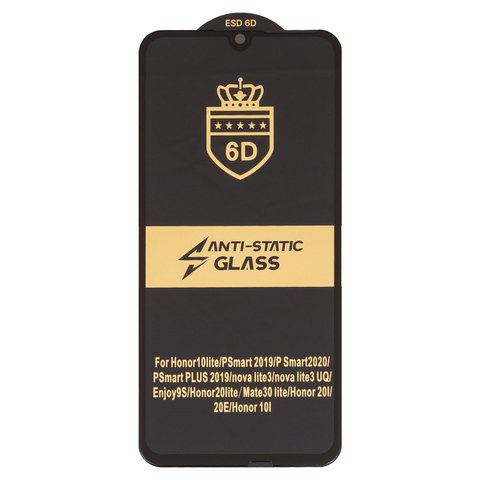 Защитное стекло ESD 6D для Huawei Honor 10 Lite, Honor 20 Lite, P Smart 2019 , P Smart 2020 , совместимо с чехлом, Full Glue, Anti Static, без упаковки , черный