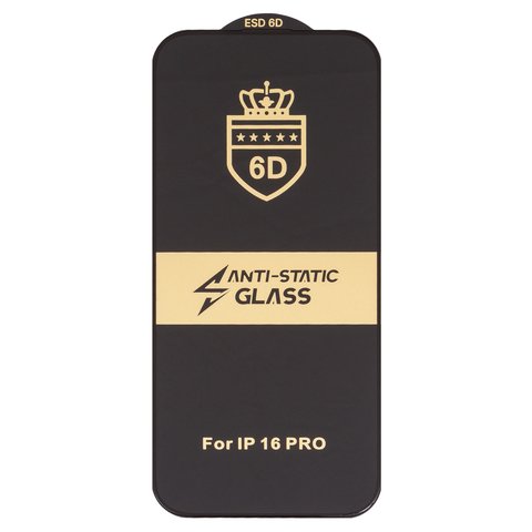 Защитное стекло ESD 6D для Apple iPhone 16 Pro, iPhone 17, совместимо с чехлом, Full Glue, Anti Static, без упаковки , черный