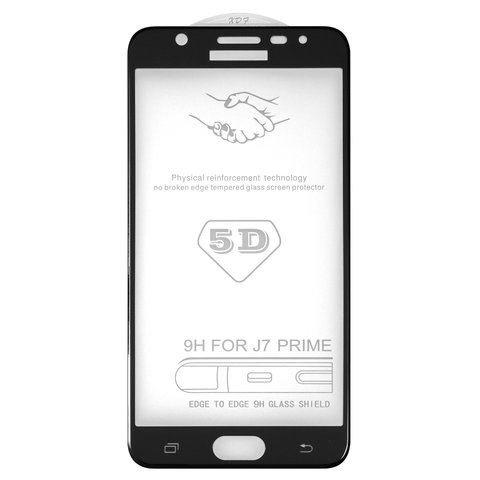 Tempered Glass Screen Protector All Spares compatible with Samsung G610 Galaxy J7 Prime, 5D Full Glue, black, the layer of glue is applied to the entire surface of the glass 