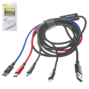 USB Cable Baseus Rapid Series, USB type A, USB type C, micro USB type B, Lightning, 120 cm, 3.5 A, black, nylon braided, data transfer over Lightning only, 4 in 1  #CA1T4 B01