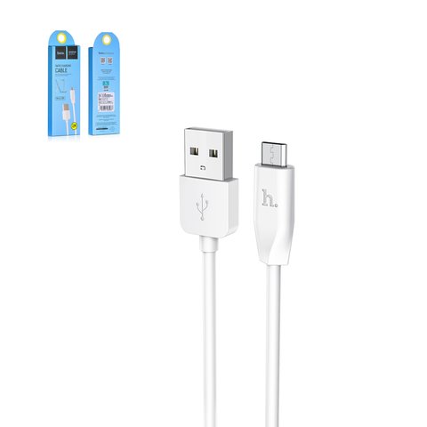 USB Cable Hoco X1, USB type A, micro USB type B, 100 cm, 2.4 A, white  #6957531032038