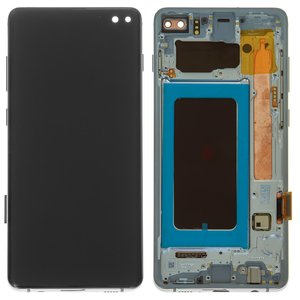 LCD compatible with Samsung G975 Galaxy S10 Plus, silver, with frame, original change glass  , prism silver 