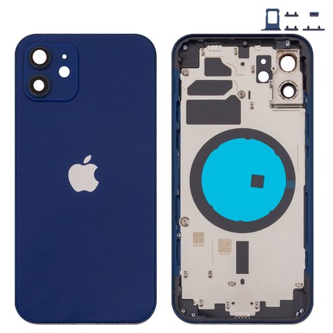 Carcasa puede usarse con iPhone 12, azul, con botones laterales,  con sujetador de tarjeta SIM