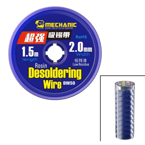 Malla para desoldar Mechanic DW50 2015, Ancho  2.0 mm, L  1.5 m, 10 uds.
