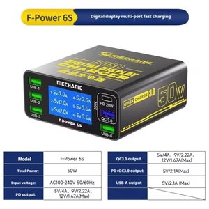 Mains Charger Mechanic F Power 6S, 50 W, Quick Charge, Power Delivery PD , 6 outputs 