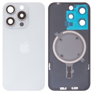 Panel trasero de carcasa puede usarse con iPhone 15 Pro, blanco, con vidrio de cámara, HC