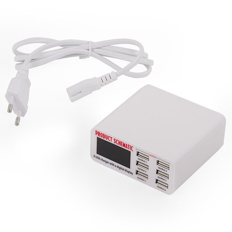 Adaptador de red WLX 899, de red, 6 puertos USB con salida total 5 V 6 A, blanco