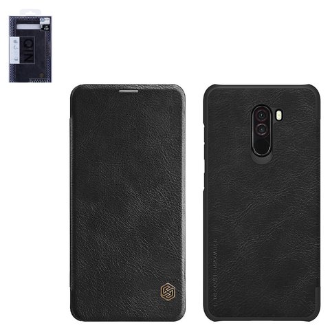 Funda Nillkin Qin leather case puede usarse con Xiaomi Pocophone F1, negro, libro, plástico, cuero PU, M1805E10A, #6902048163614