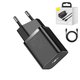 Adaptador de red Baseus Super Si, 20 W, Quick Charge, negro, con cable USB tipo C - Lightning para Apple, 1 puerto, #TZCCSUP-B01