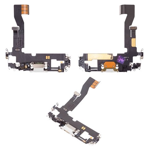 Шлейф для iPhone 12, iPhone 12 Pro, коннектора зарядки, белый, с микрофоном, с компонентами, Original PRC 