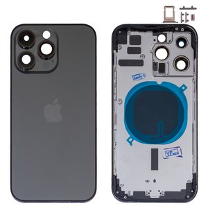 Корпус для iPhone 14 Pro Max, черный, с держателем SIM карты, с боковыми кнопками, HC, Global, space black