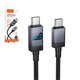 USB кабель Hoco X118, 2xUSB тип-C, 100 см, 60 Вт, чорний, з цифровим індикатором зарядки, в нейлоновому обплетенні, #6942007655095