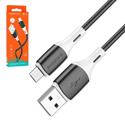 USB кабель Borofone BX79, USB тип A, micro USB тип B, 100 см, 2,4 А, чорний, силіконовий, #6974443384765