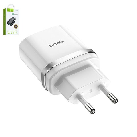 Сетевое зарядное устройство Hoco C12Q, Quick Charge, белое, USB тип A, 18 Вт